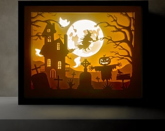 Halloween Lightbox, halloween svg, Halloween Shadowbox, Halloween, Lightbox, horror, witch, graveyard,scarecrow, Boîte lumière, Boîte ombre.