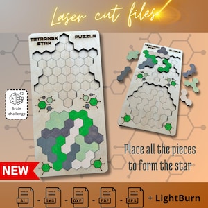 Tetrahex Star - Laser Cut Wooden puzzle Game Digital File