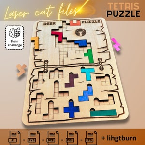 Deer Tetris Puzzle Template - Digital Download for Laser Cutters, DIY Wooden Deer Toy Pattern