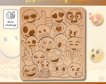 Emoji Puzzle Laser Cut File SVG DXF | 20 Funny Emoji Pieces | Glowforge xTool Download