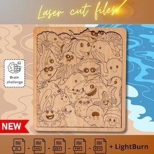 Marine Animals - Laser Cut Wooden puzzle Game Digital File