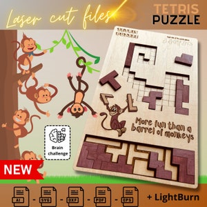 Monkey Tetris Puzzle Template - Digital Download for Laser Cutters, DIY Wooden monkey Toy Pattern