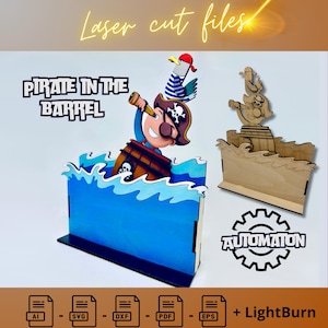 Pirate In The Barrel Automaton- Laser Cut Wooden toy Digital File