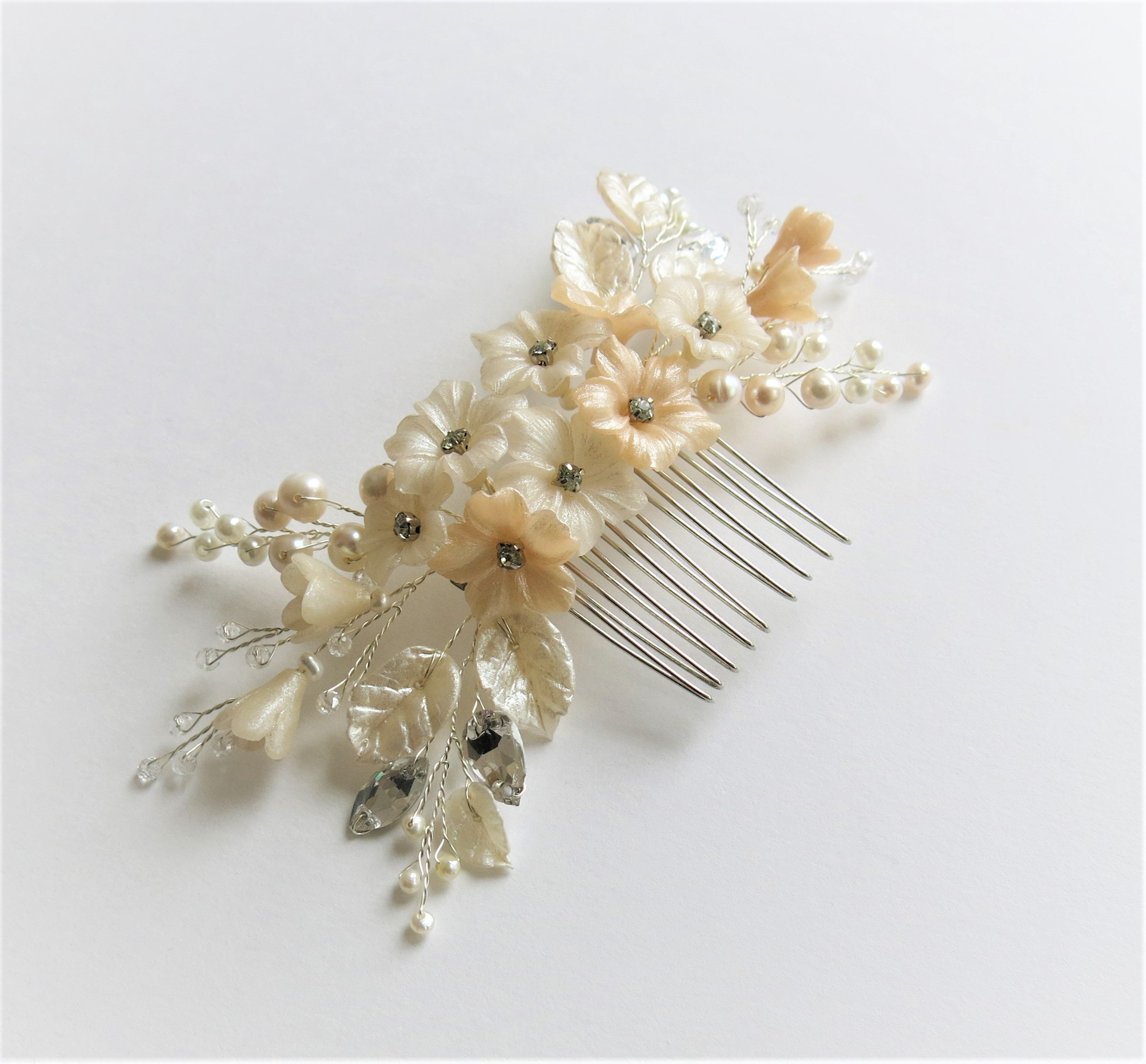 Bride Hair Piece Handcrafted Floral Headpiece Prom Hair Etsy
