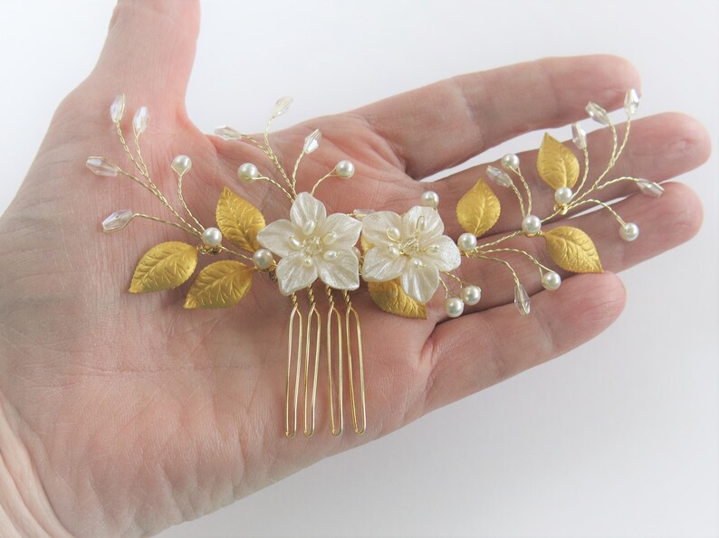 Prom boho headpiece floral with pearl and crystal silver or gold wire Wedding hair vine Bridal hair piece