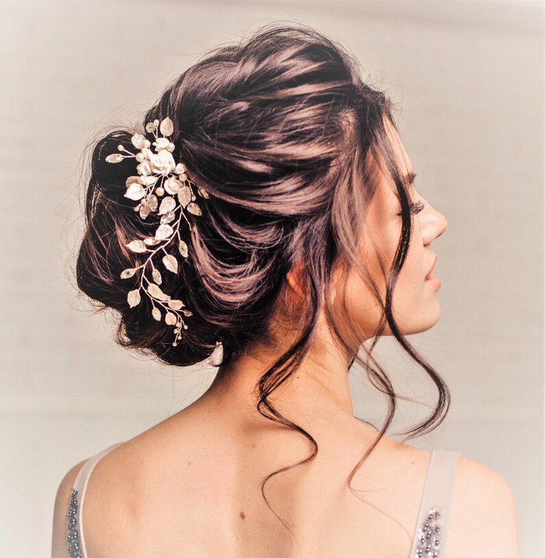 Bridal Hair Vine Silver Bride Hair Piece Floral Hair Piece Etsy