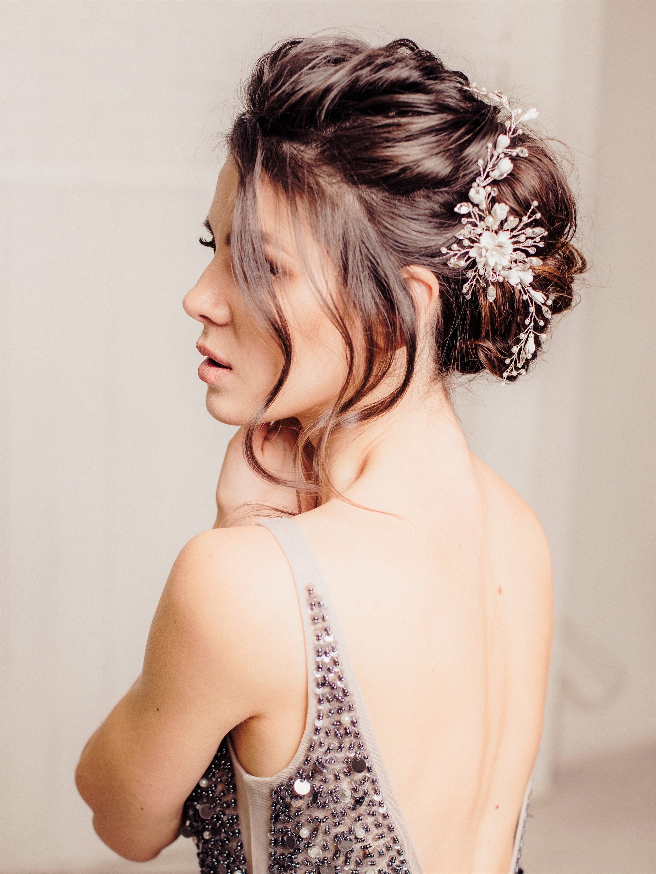 Bridal Hair Piece Vine Floral Bride Headpiece Silver Boho Etsy