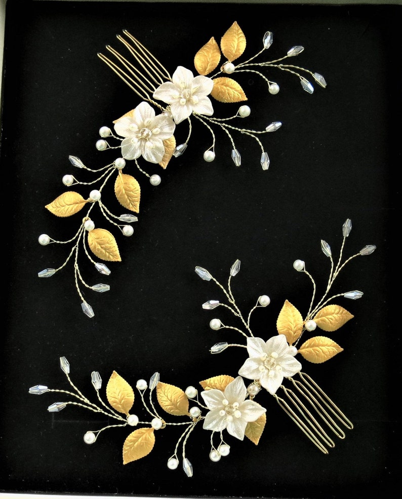 Prom boho headpiece floral with pearl and crystal silver or gold wire Wedding hair vine Bridal hair piece