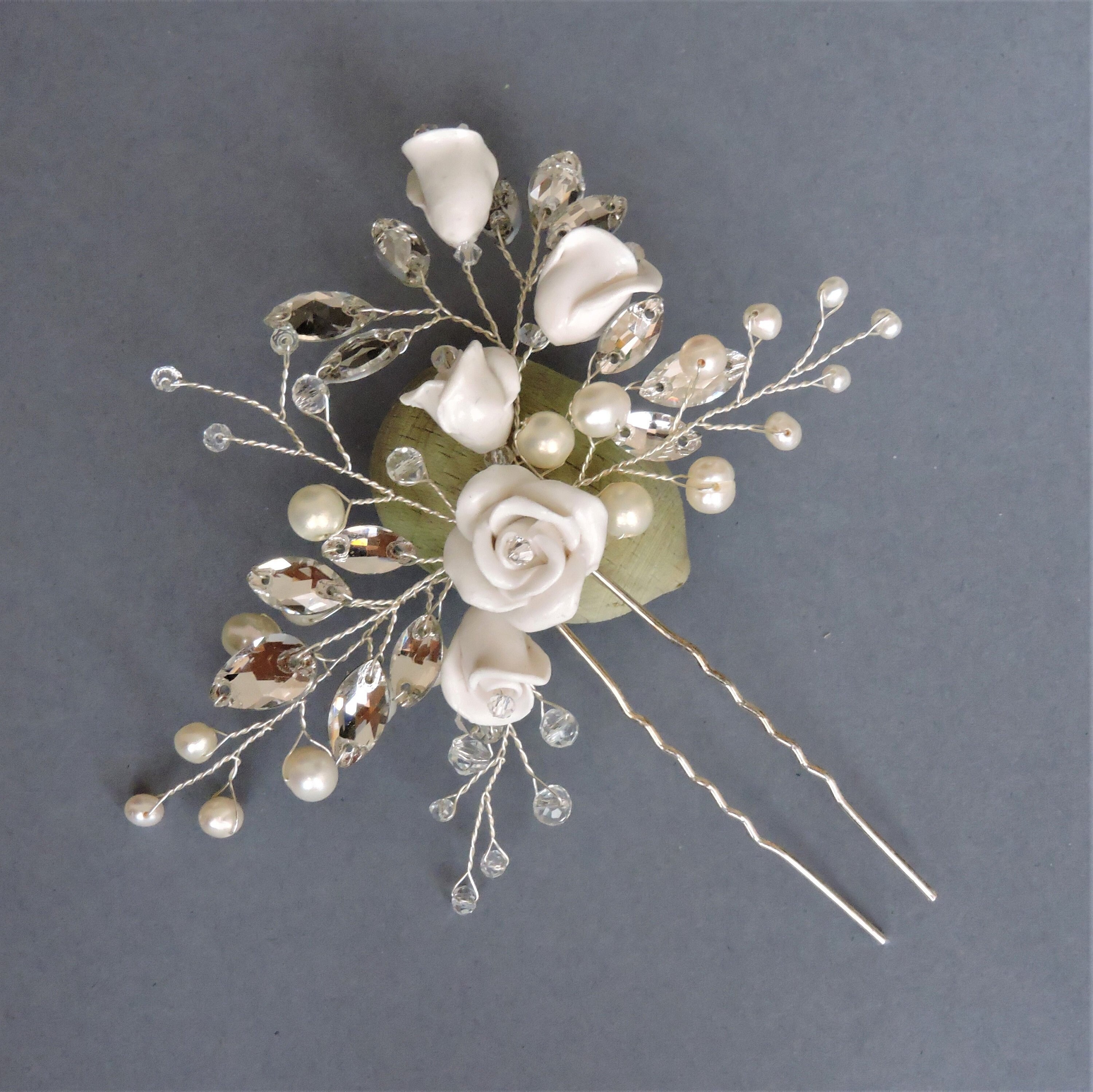 Bridal hair piece Floral Bride hair pins White rose Etsy