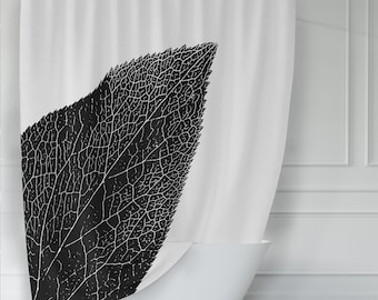 Bold Black and White Hellebore Leaf Botanical Art Print Shower Curtain - Modern Look