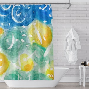 Ripe Lemons on a Sunny Tree / Abstract Bright and Colorful Watercolor Art Shower Curtain