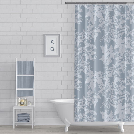 Blue Gray Leaves Rustic Modern, Blue And Cream Shower Curtain