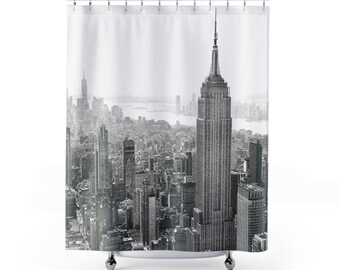 New York Skyline's Empire State Building Shower Curtain - Light Gray / Sepia / Neutral Tone