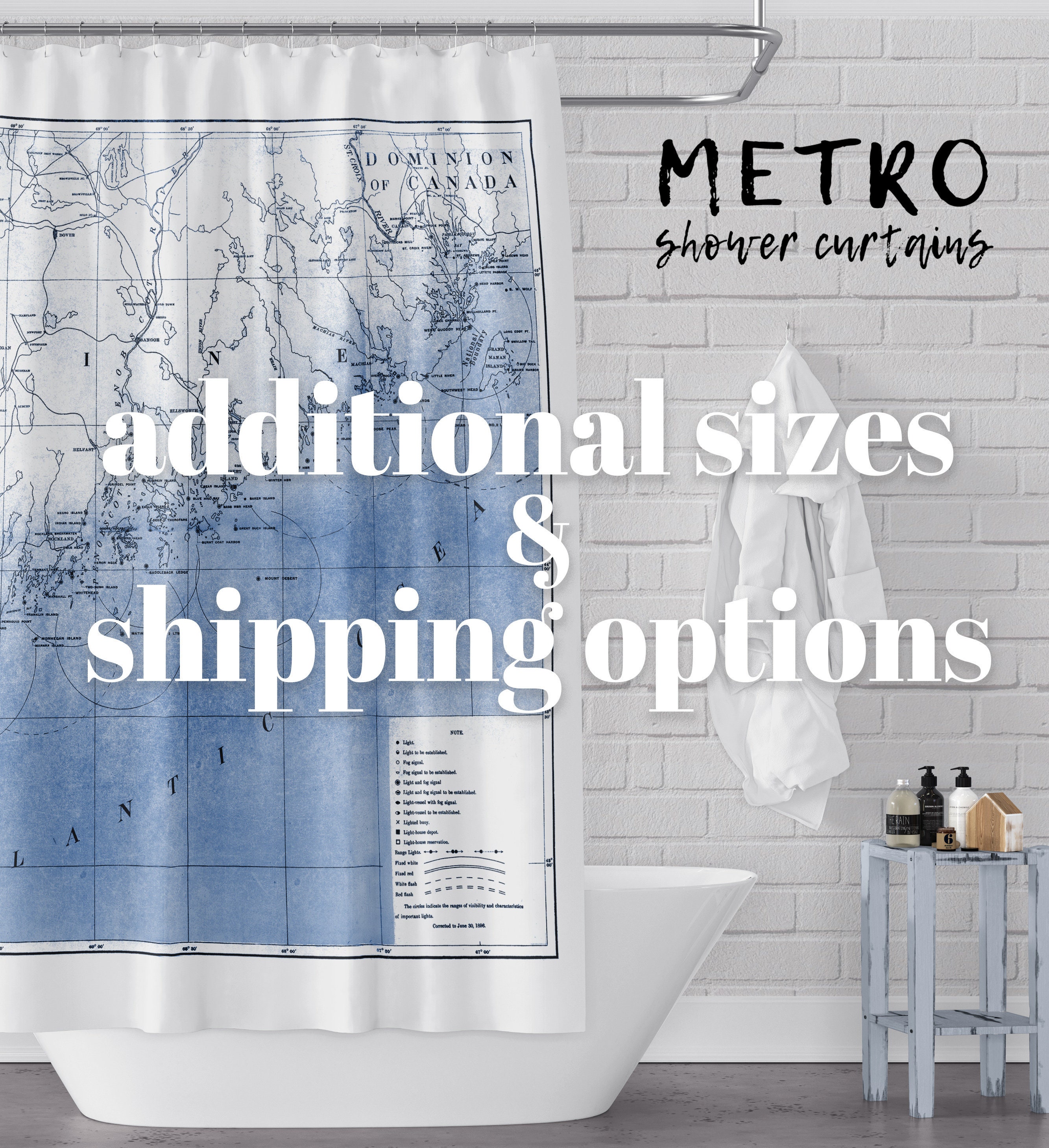 Map Of Coastal Maine Blue White Fabric Shower Curtain Custom Map Of Coastal Maine Blue White Fabric, Are Shower Curtains All The Same Size Along Coastline
