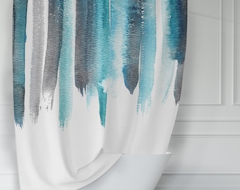 Turquoise Aqua Teal and Gray Watercolor Rain Shower Curtain