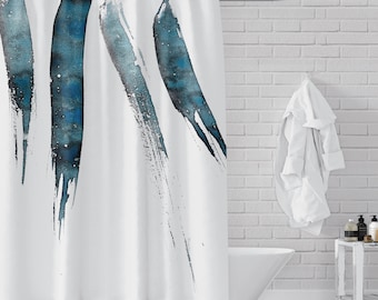 Aqua Teal Watercolor Shower Curtain – Abstract Art, Sheer Fabric