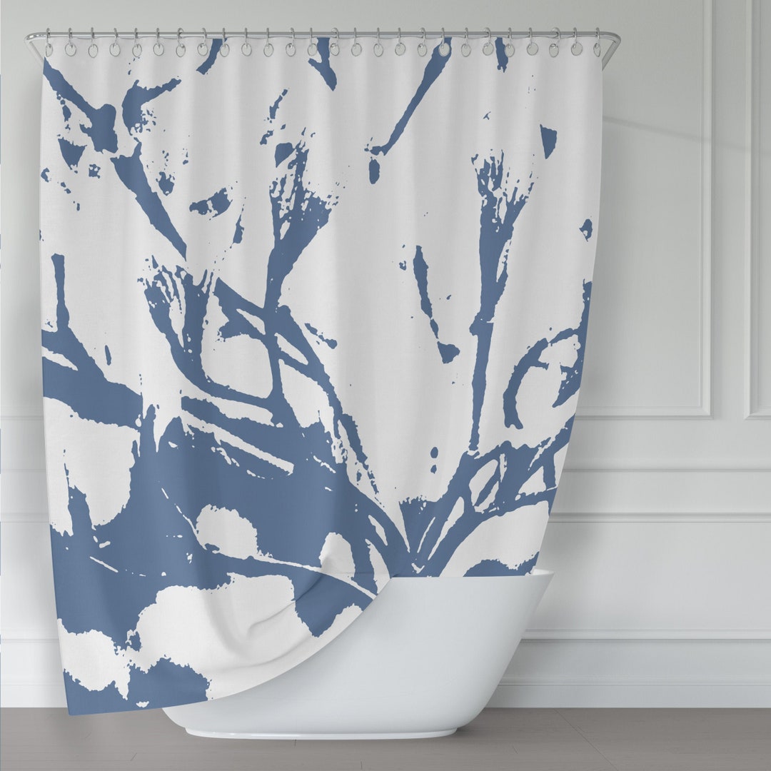 Blue and White Abstract Tree Branch Shower Curtain / Etsy