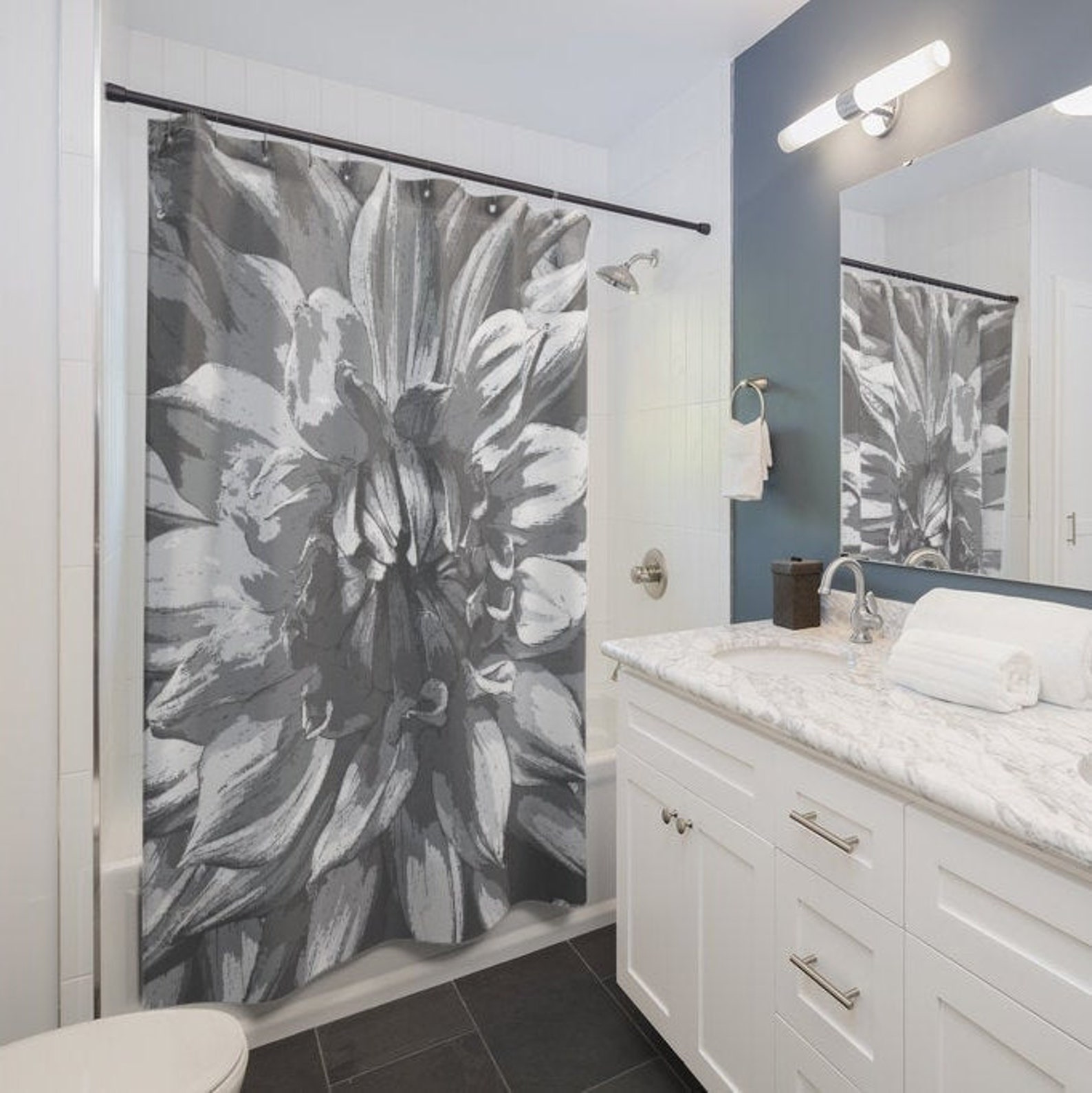 Grau / schwarz Dahlia Riesen Blume Dusche Vorhang | Etsy