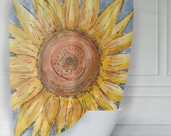 Colorful Sunflower Art Shower Curtain - Large Scale Flower in Orange, Yellow High Quality Printed Fabric Shower Curtain