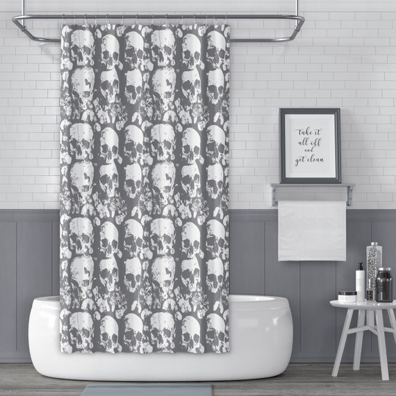 Craneos De Las Catacumbas Parisinas Gris Y Tela Blanca Cortina Etsy
