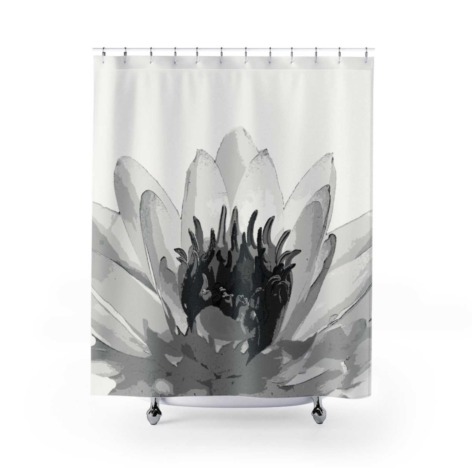 Water Lily Shower Curtain Black and White / Fabric / Spa Etsy