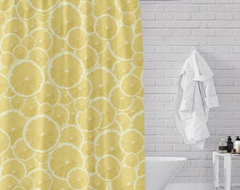 Lemon Pattern Shower Curtain - Citrus Forever Printed Yellow Fabric Shower Curtain for a Fun and Colorful Bathroom