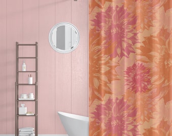 Pfirsich Orange Dahlie Blumen Duschvorhang - Seidiger Polyester Stoff