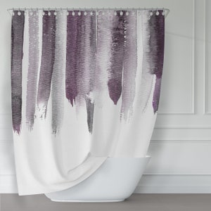 Plum Purple Watercolor Rain Shower Curtain / Contemporary Design / Premium Fabric