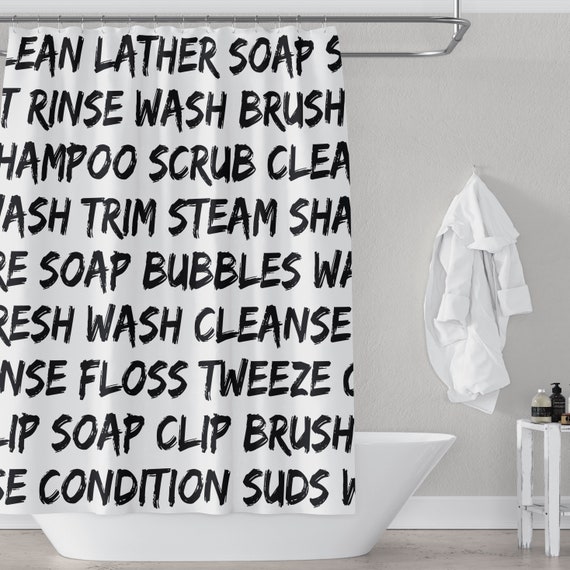 Black & White Typography Shower Curtain - Modern Brush Style