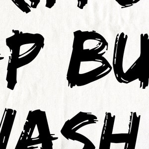 May include: Black and white graphic text that reads "POP BUASH" in a bold, brushstroke font.
