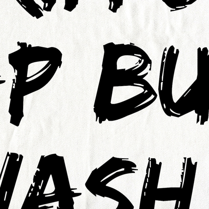 May include: Black and white graphic text that reads "POP BUASH" in a bold, brushstroke font.