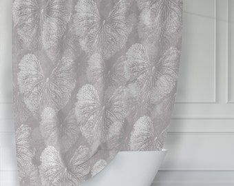 Beige and White Heart-Shaped Leaf Print Shower Curtain