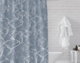 Blue and White Fish Impressions Shower Curtain