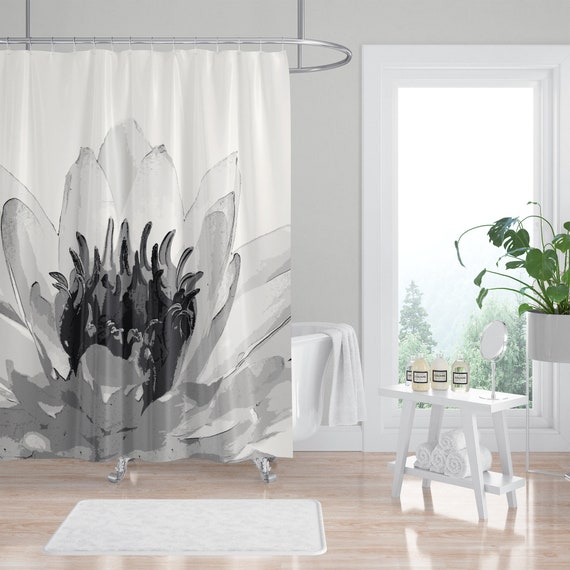 Water Lily Shower Curtain Black and White / Fabric / Spa Etsy