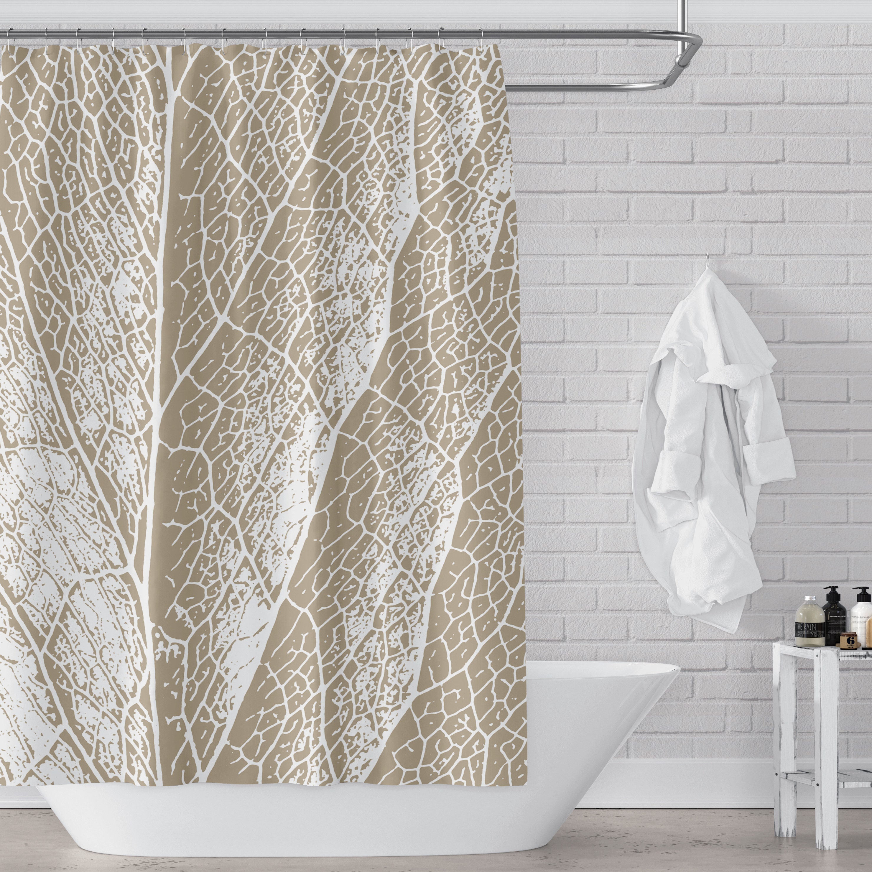 Neutral Tan / Beige / Greige & White Leaf Detail Shower Curtain - Etsy