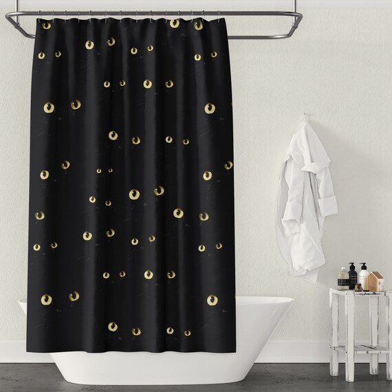 Black Cat Eyes Fabric Shower Curtain Etsy