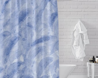 Blue Watercolor Waves Shower Curtain – Silky Ocean Theme Art