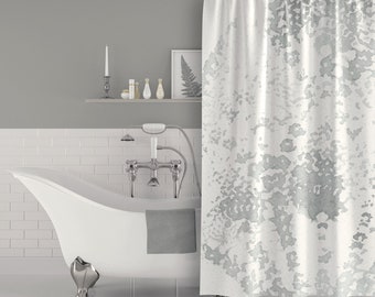 Rideau de douche gris et blanc en tissu à imprimé mandala et dentelle pour salle de bain rustique neutre moderne/campagne