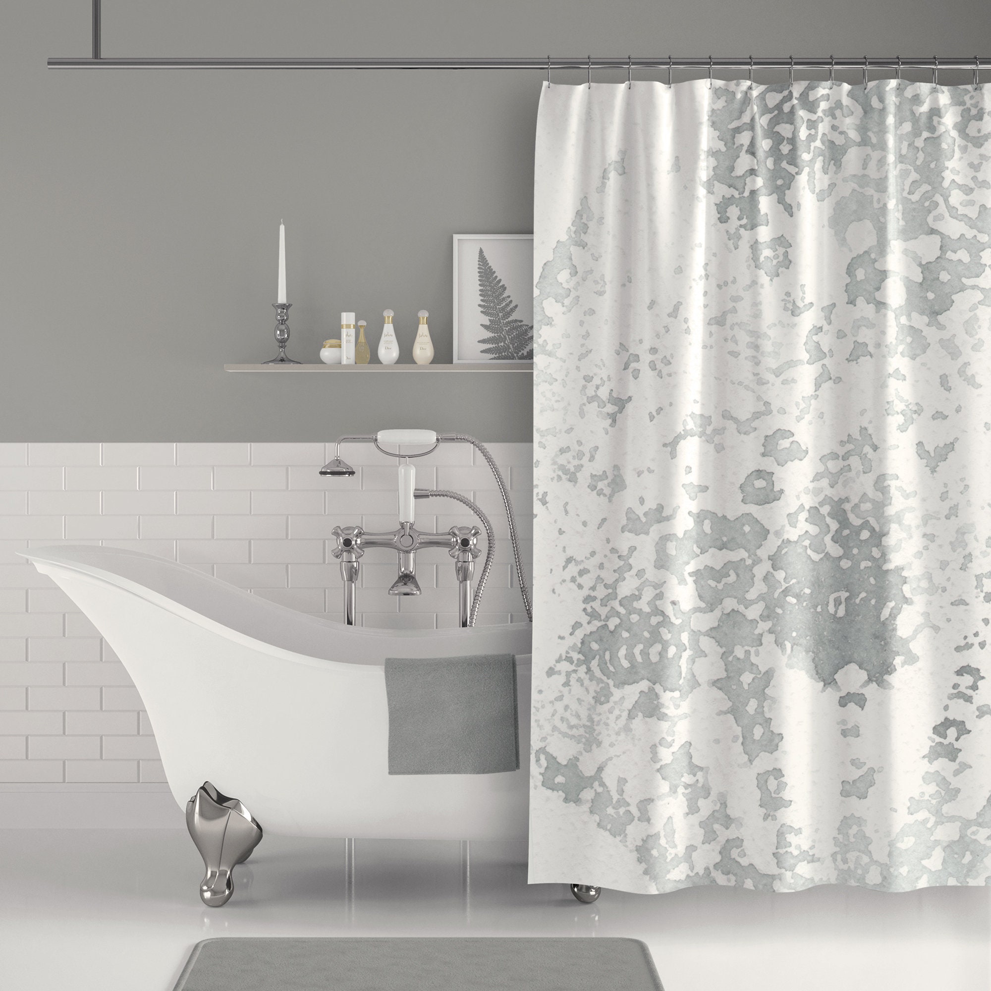 Gray And White Lace Mandala Watercolor Print Fabric Shower Curtain Gray And White Lace Mandala Watercolor Print Fabric Shower Curtain