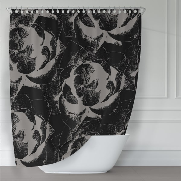 Black Roses Fabric Shower Curtain - Giant Goth Pop Art for Dark Feminine Bathroom