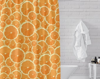 Oranges Citrus Mod Print Fabric Shower Curtain - Pattern of Orange Slices, Fun Bathroom Decor