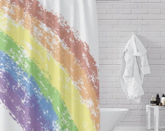 Rainbow Shower Curtain - Light Pastel Colors for Kids Barhroom / Fun Pride Home Decor