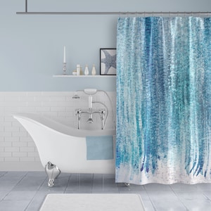 Aqua Blue / Turquoise Watercolor Fabric Shower Curtain for Modern Beach Bathroom