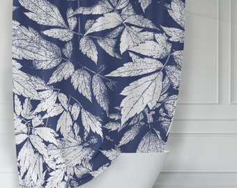 Cobalt Blue & White Jungle Leaves Large Scale Art Print Shower Curtain