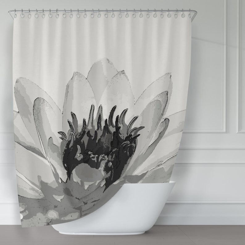Water Lily Shower Curtain Black and White / Fabric / Spa Etsy