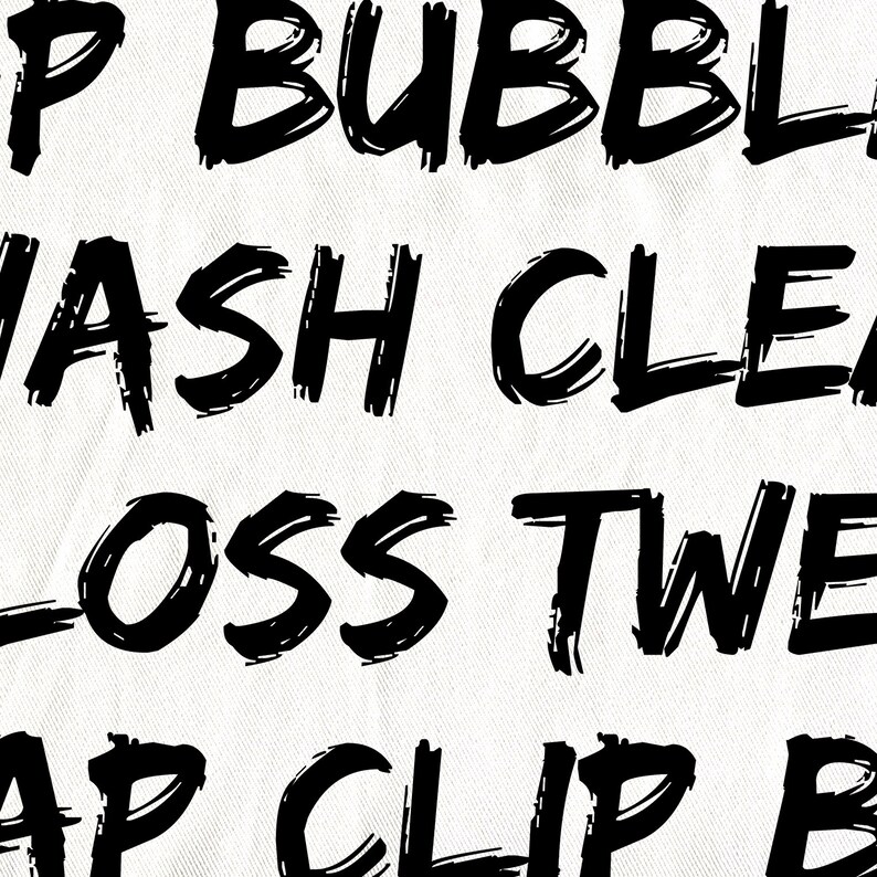 May include: Black and white text on a white background. The text reads "Bubble Wash Clean Gloss Tweap Clip B"