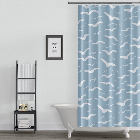 Blue Sky With Seagulls Fabric Shower Curtain