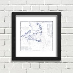 Cape Cod, Martha's Vineyard en Nantucket USGS Remastered Map Art, Blauw &Wit - Instant Digital Download / Printable