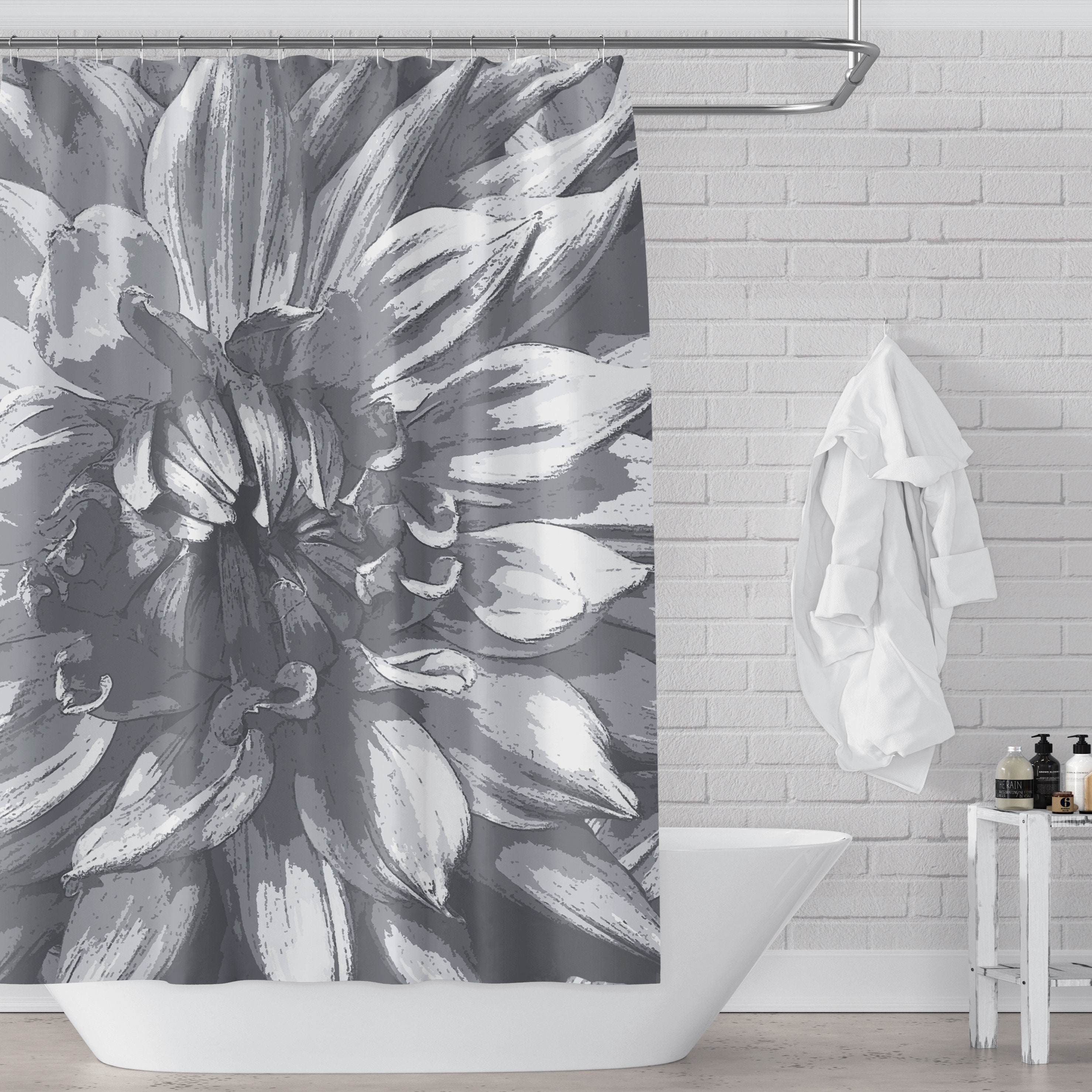 Grau / schwarz Dahlia Riesen Blume Dusche Vorhang | Etsy