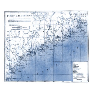 Map Of Coastal Maine Blue and White Fabric Shower Curtain Showing Casco Bay and Beyond Remastered Lighthouse Location Map image 3